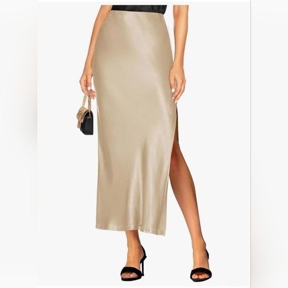 Satin High Waisted Side Split Maxi Skirt #984 - Picture 8 of 13